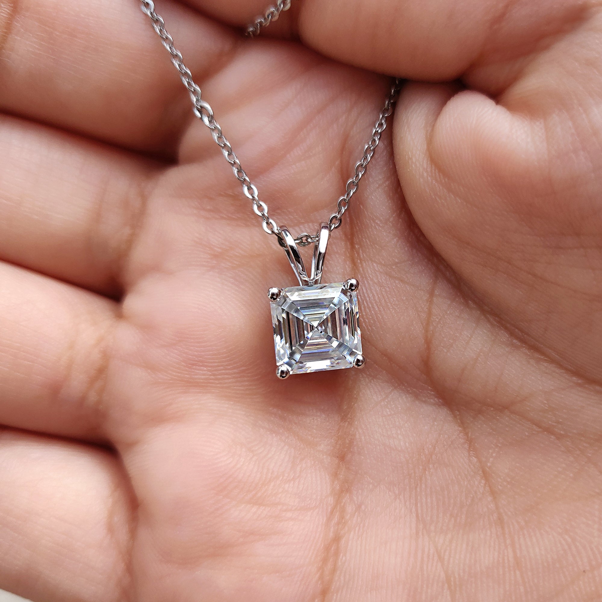 Asscher Cut Solitaire Diamond Pendant