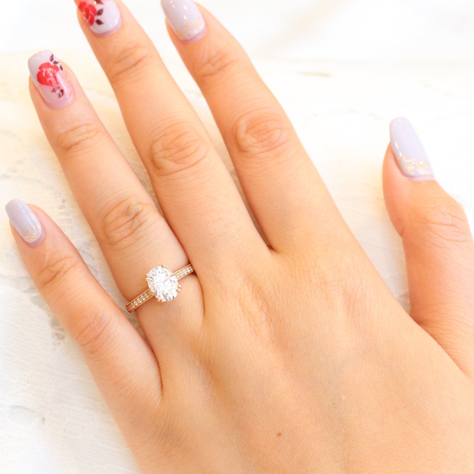 2.0 CT Oval Cut Moissanite Pave Engagement Ring