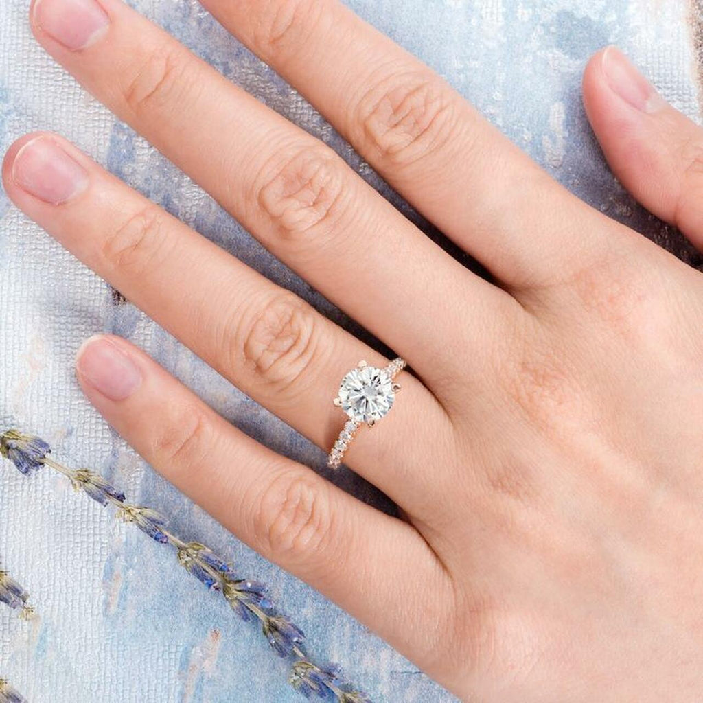 2.0 CT Round Moissanite Pave Setting Engagement Ring