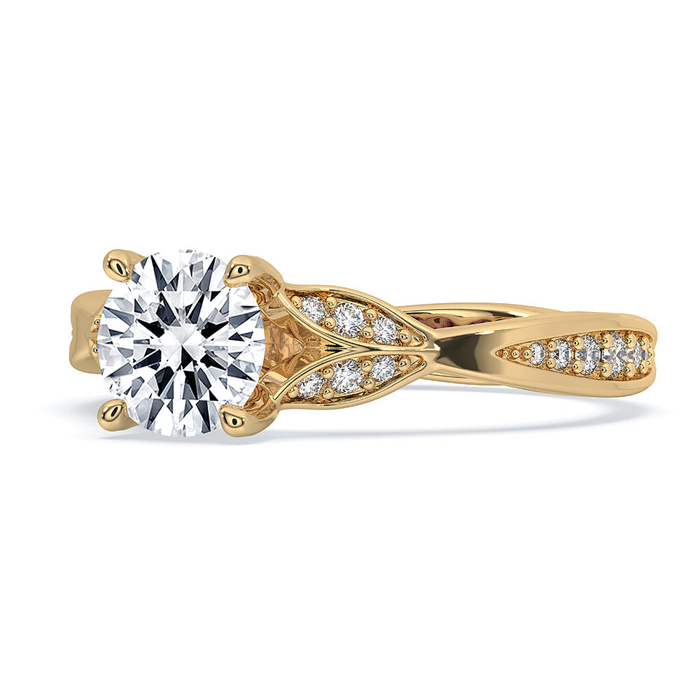 Round Cut Diamond Cathedral Engagement Ring