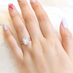1.60 CT Emerald Cut Moissanite Halo Engagement Ring