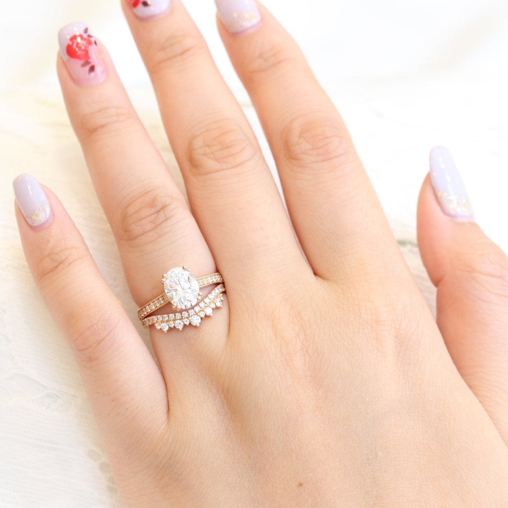 2.0CT Oval Moissanite Pave Bridal Ring Set