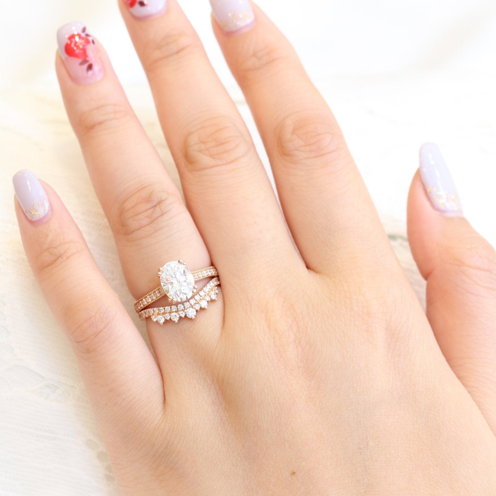 2.0CT Oval Moissanite Pave Bridal Ring Set