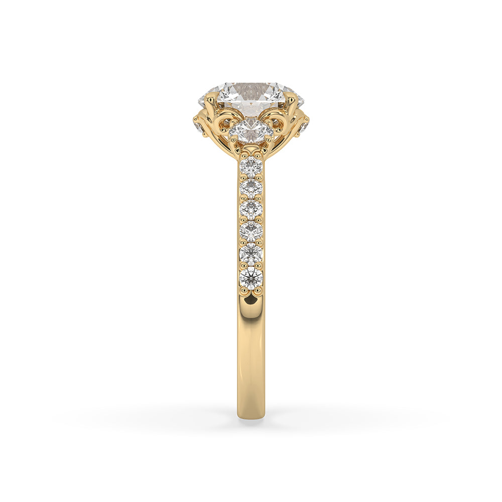 Three Stone Engagement Ring In Pave Setting