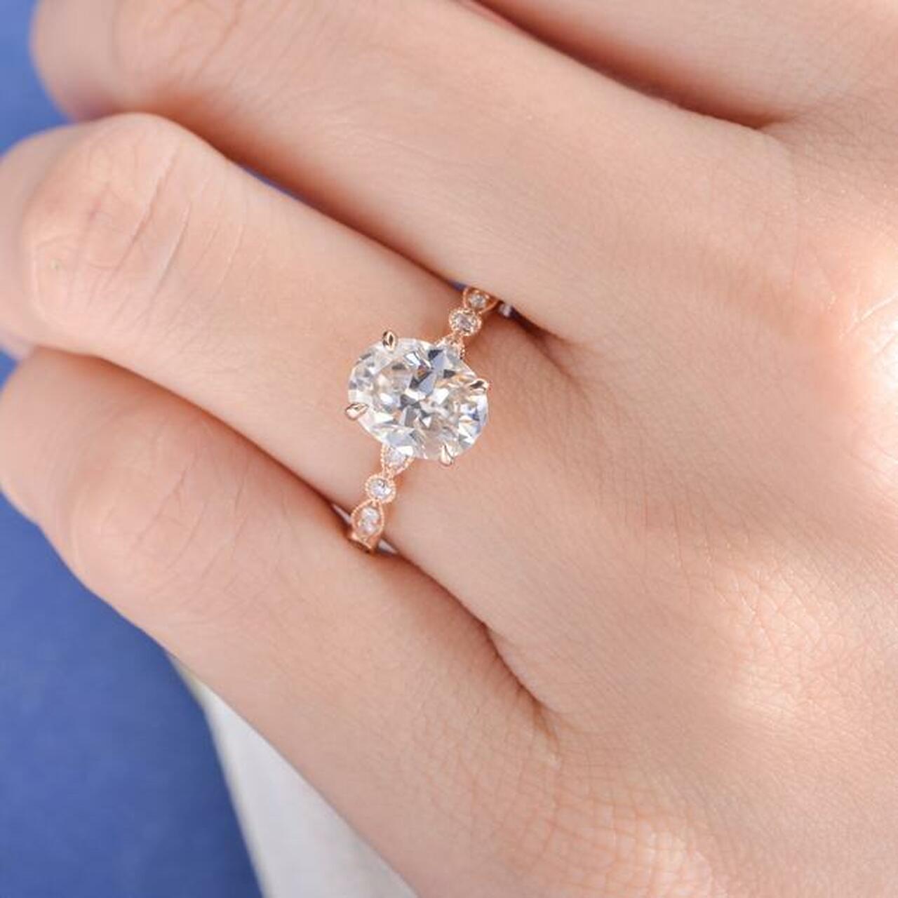 2.0 CT Oval Cut Moissanite Pave Setting Engagement Ring