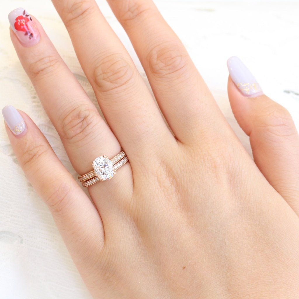 2.0CT Oval Moissanite Pave Bridal Ring Set