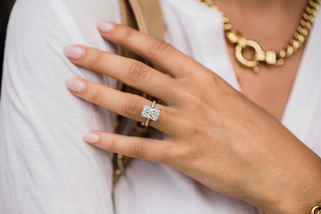 4.60 CT Radiant Cut Moissanite Hidden Halo & Pave Setting Engagement Ring