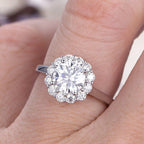 1.25 CT Floral Round Brilliant Cut Halo Moissanite Engagement Ring