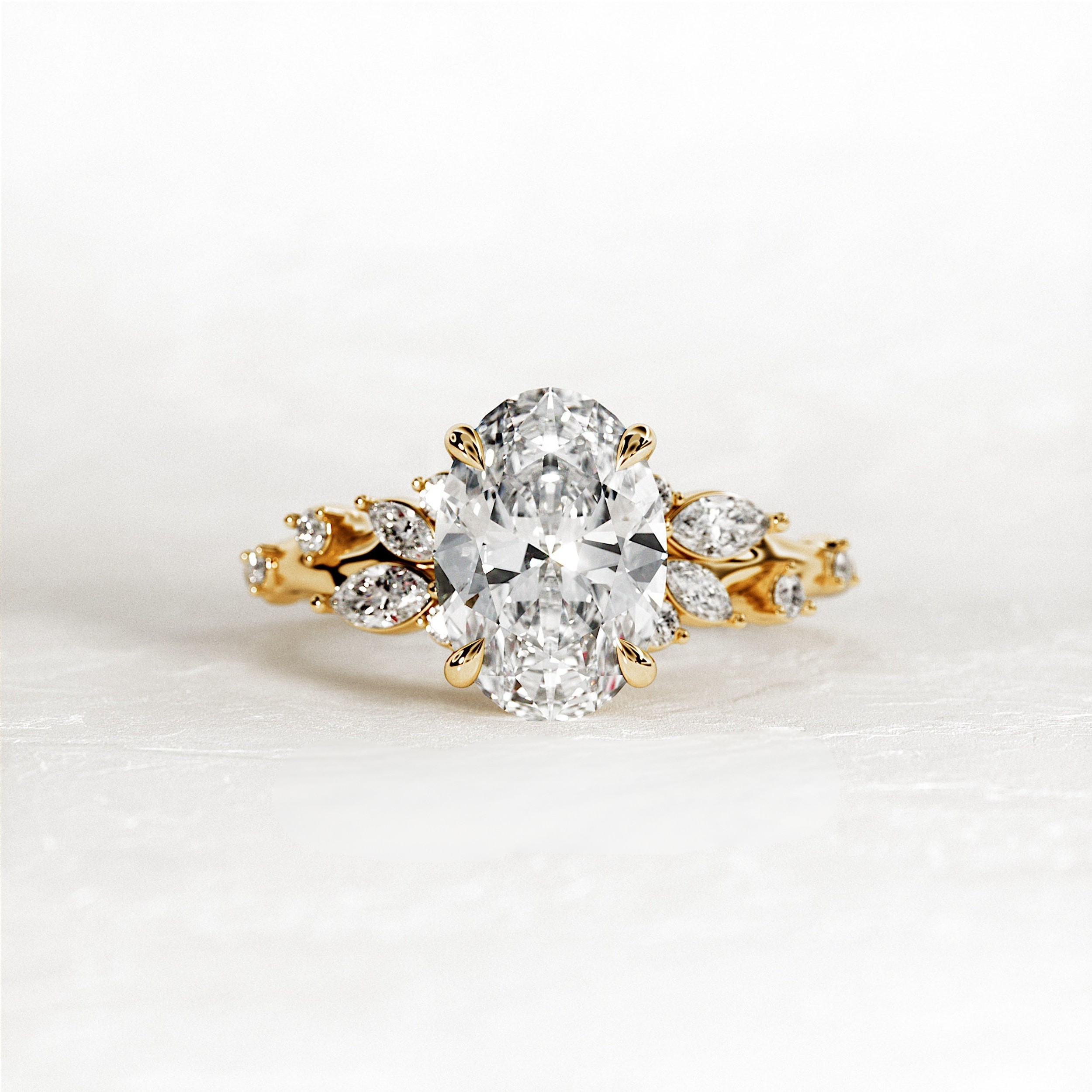 2.0 CT Oval Cut Moissanite Cluster Style Engagement Ring