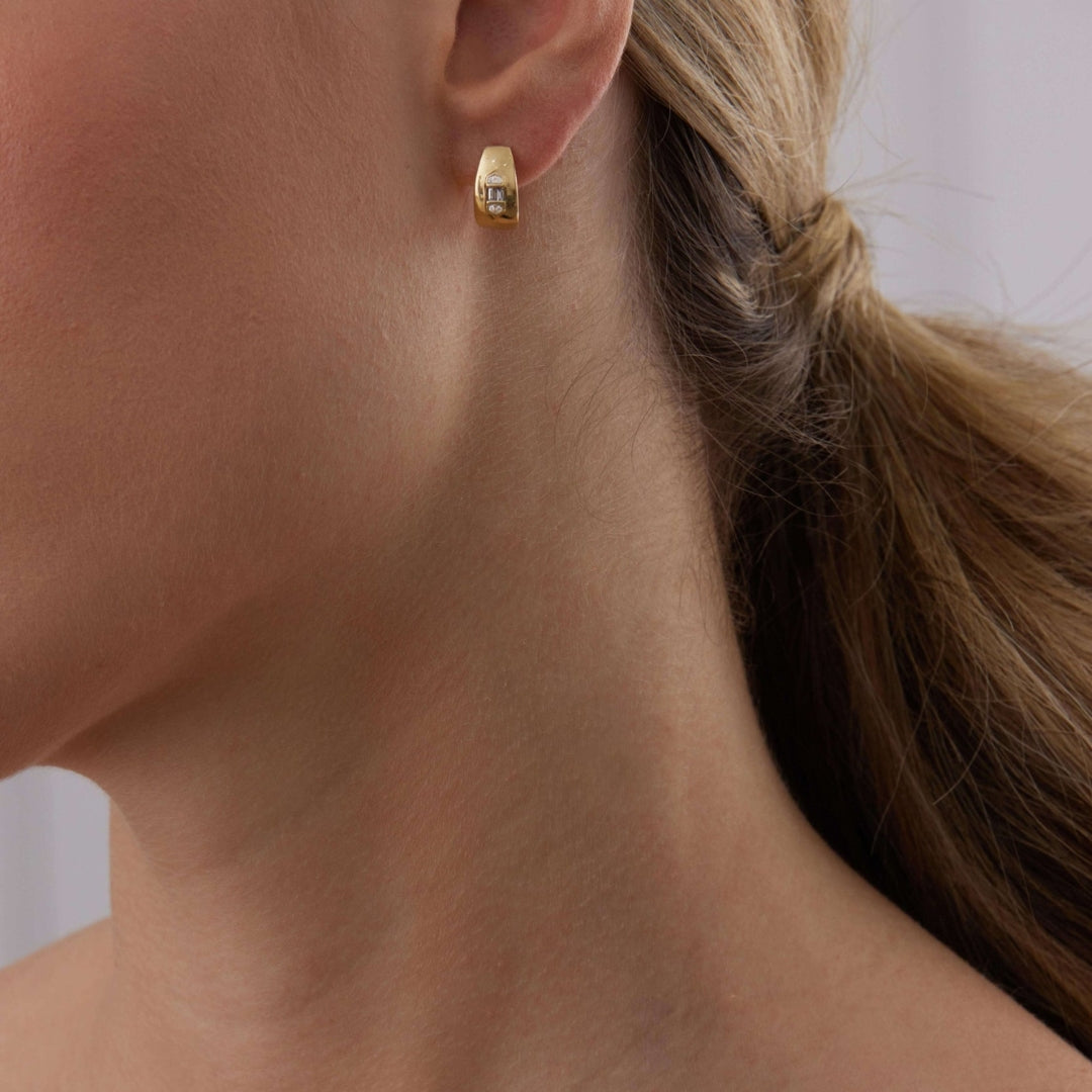 0.17 TCW Round & Baguette Moissanite Diamond Huggie Earrings