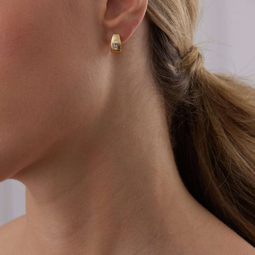 0.17 TCW Round & Baguette Moissanite Diamond Huggie Earrings