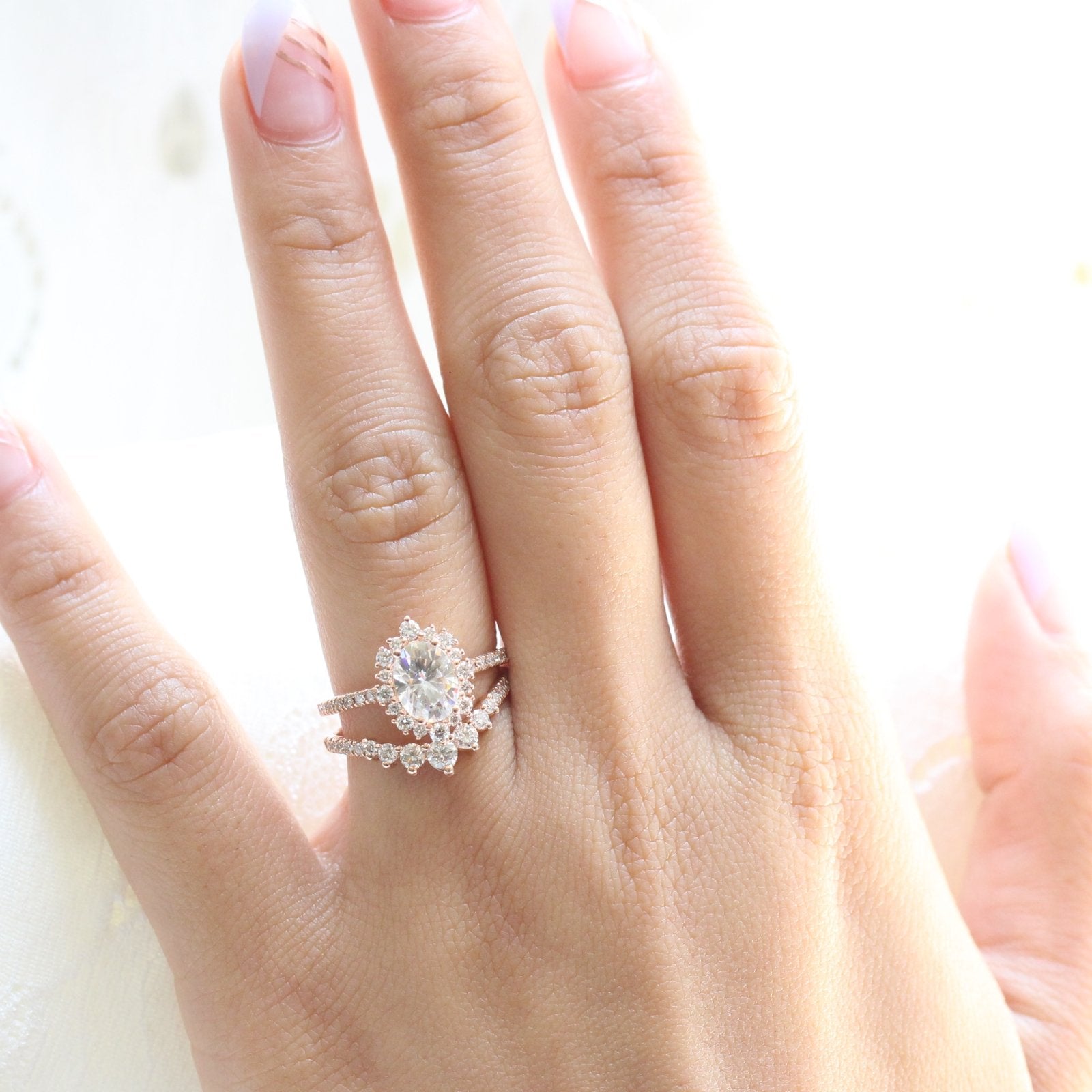 1.50CT Oval Cut Moissanite Halo Bridal Ring Set