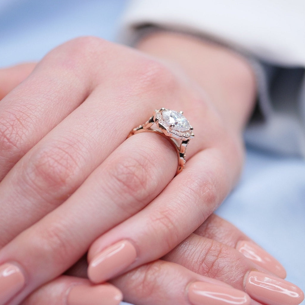 2.30 CT Cushion Moissanite Vintage Halo Engagement Ring