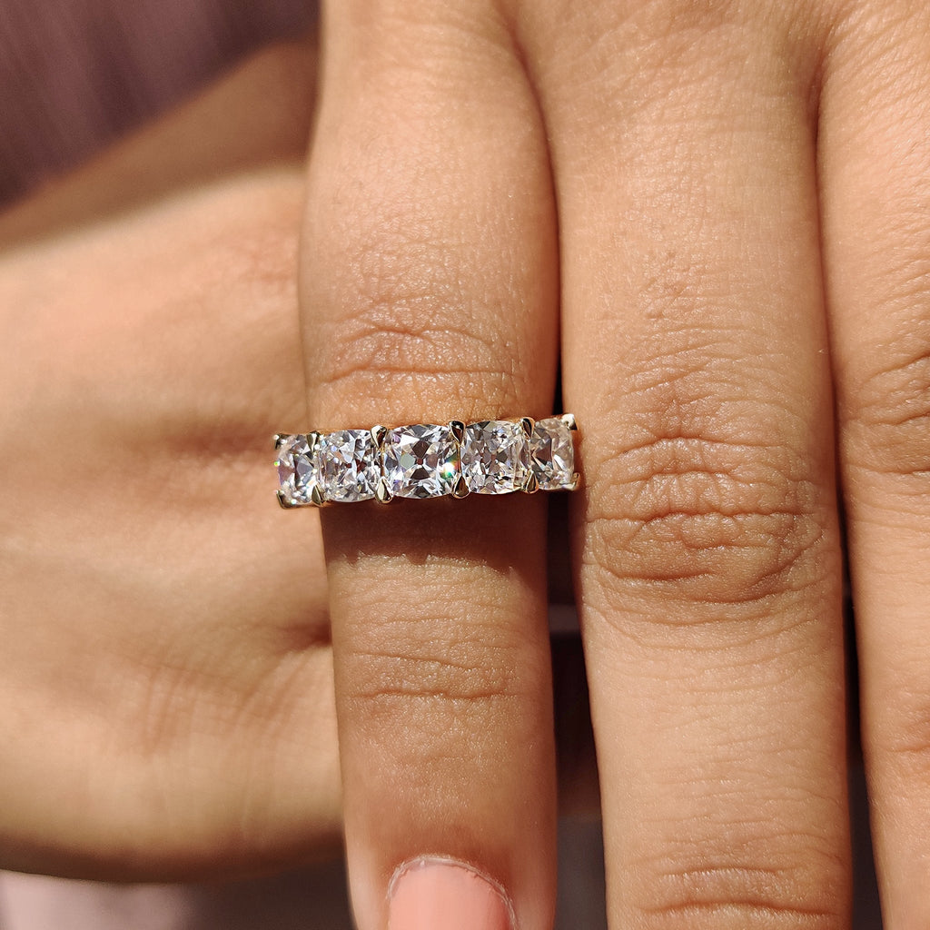 Cushion Old Mine Cut 5 Stone Wedding Band
