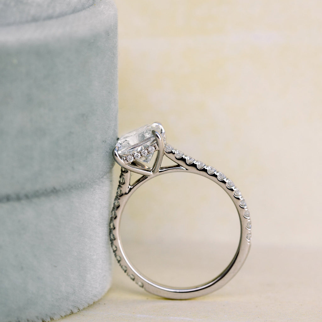 2.25 CT Cushion Moissanite Pave Setting Engagement Ring