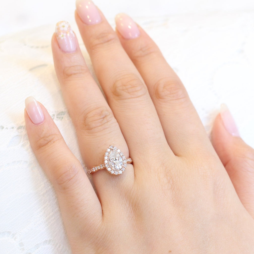 1.50 CT Pear Cut Moissanite Halo Engagement Ring