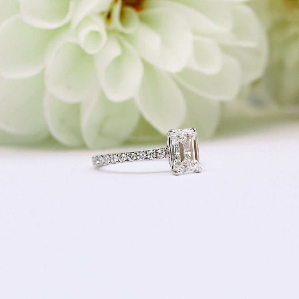 1.50 CT Emerald Cut Moissanite Pave Style Engagement Ring