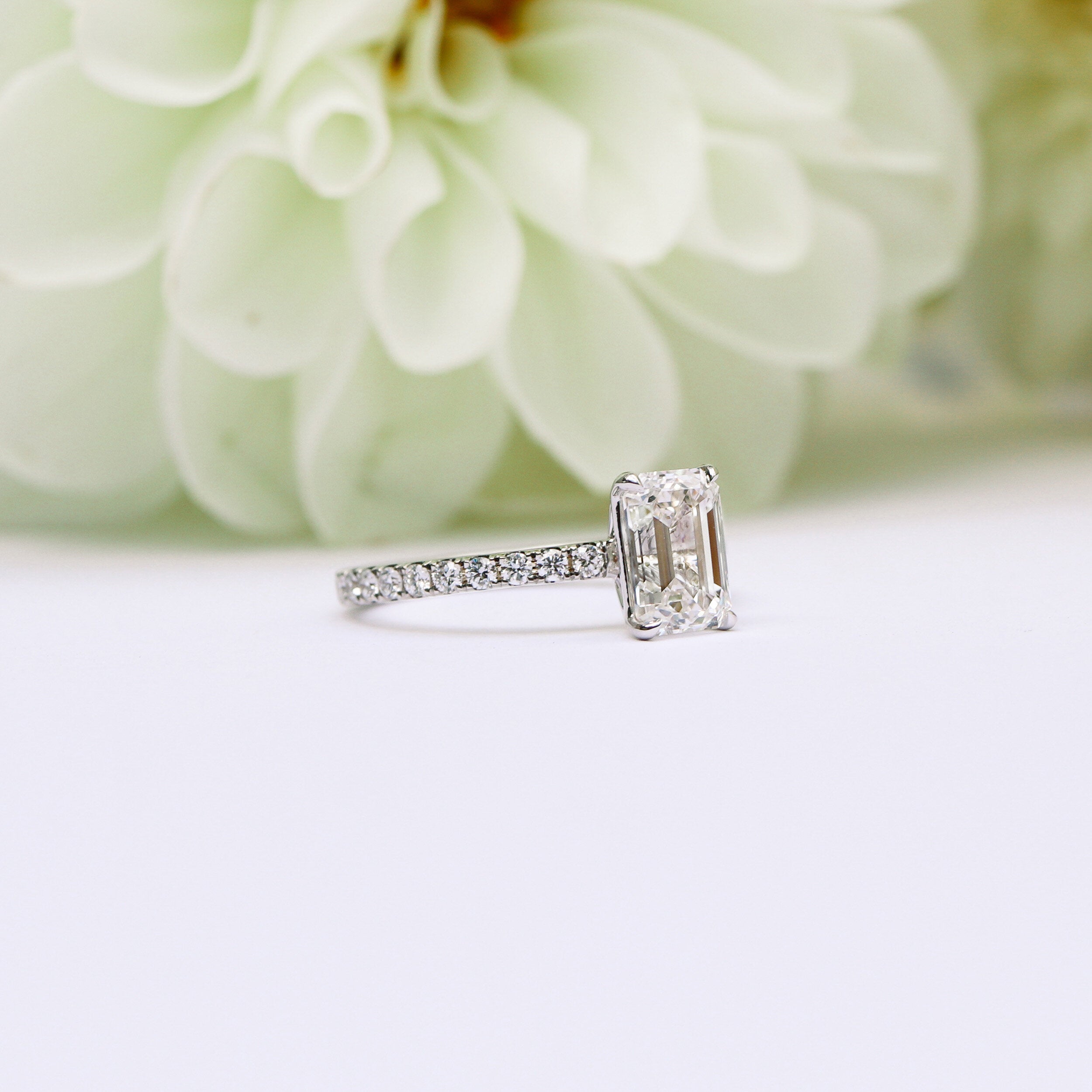 1.50 CT Emerald Cut Moissanite Pave Style Engagement Ring