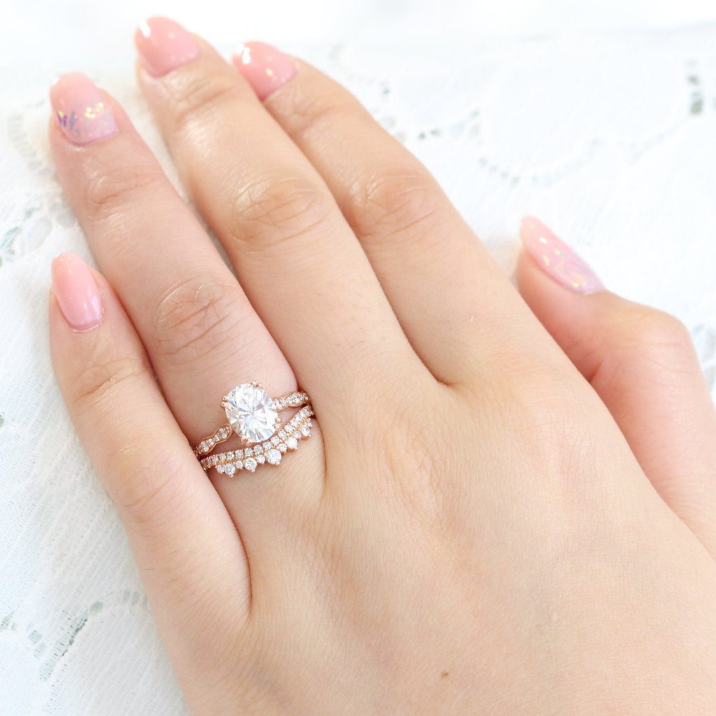 1.50CT Oval Cut Moissanite Pave Bridal Ring Set