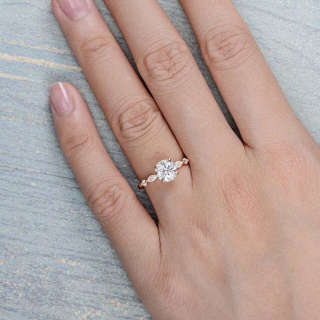 1.50 CT Round Cut Moissanite Pave Setting Engagement Ring