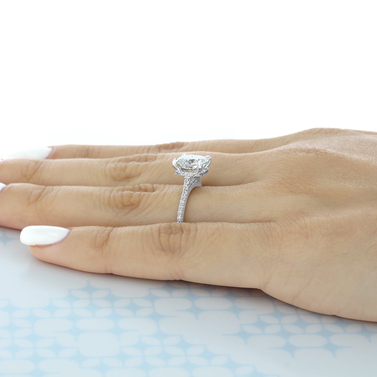2.8CT Cushion Moissanite Hidden Halo Pave Setting Engagement Ring