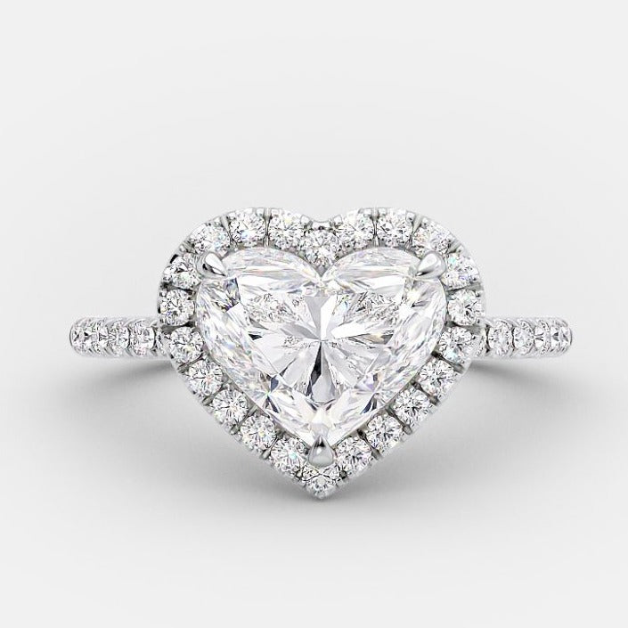 2.0 CT Heart Shape Moissanite Halo Engagement Ring