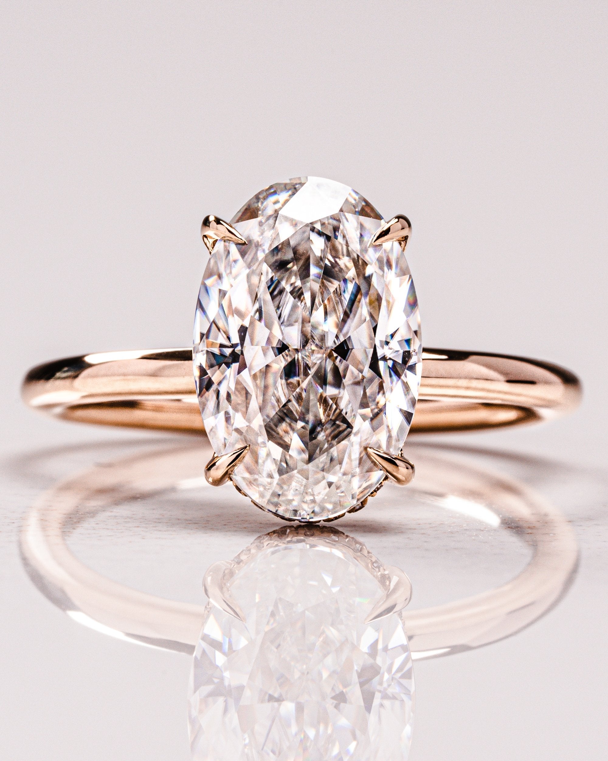 4.0 CT Oval Moissanite Hidden Halo Setting Engagement Ring