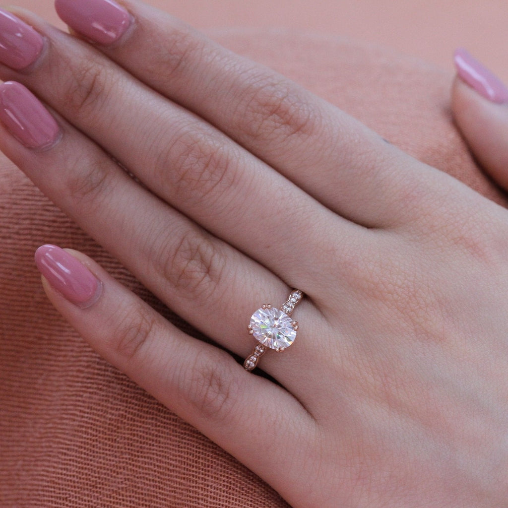 2.0 CT Oval Cut Moissanite Vintage Style Engagement Ring