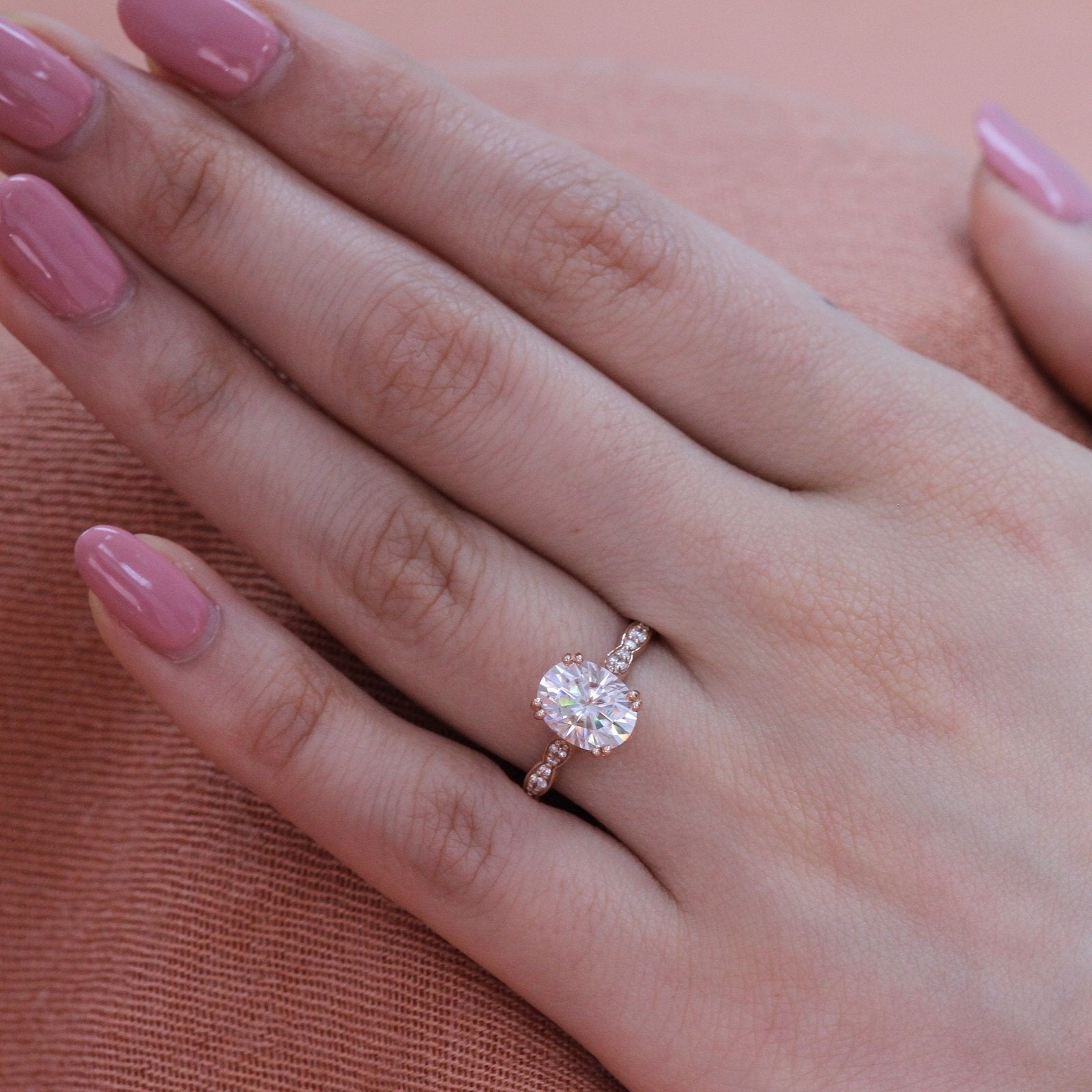 2.0 CT Oval Cut Moissanite Vintage Style Engagement Ring