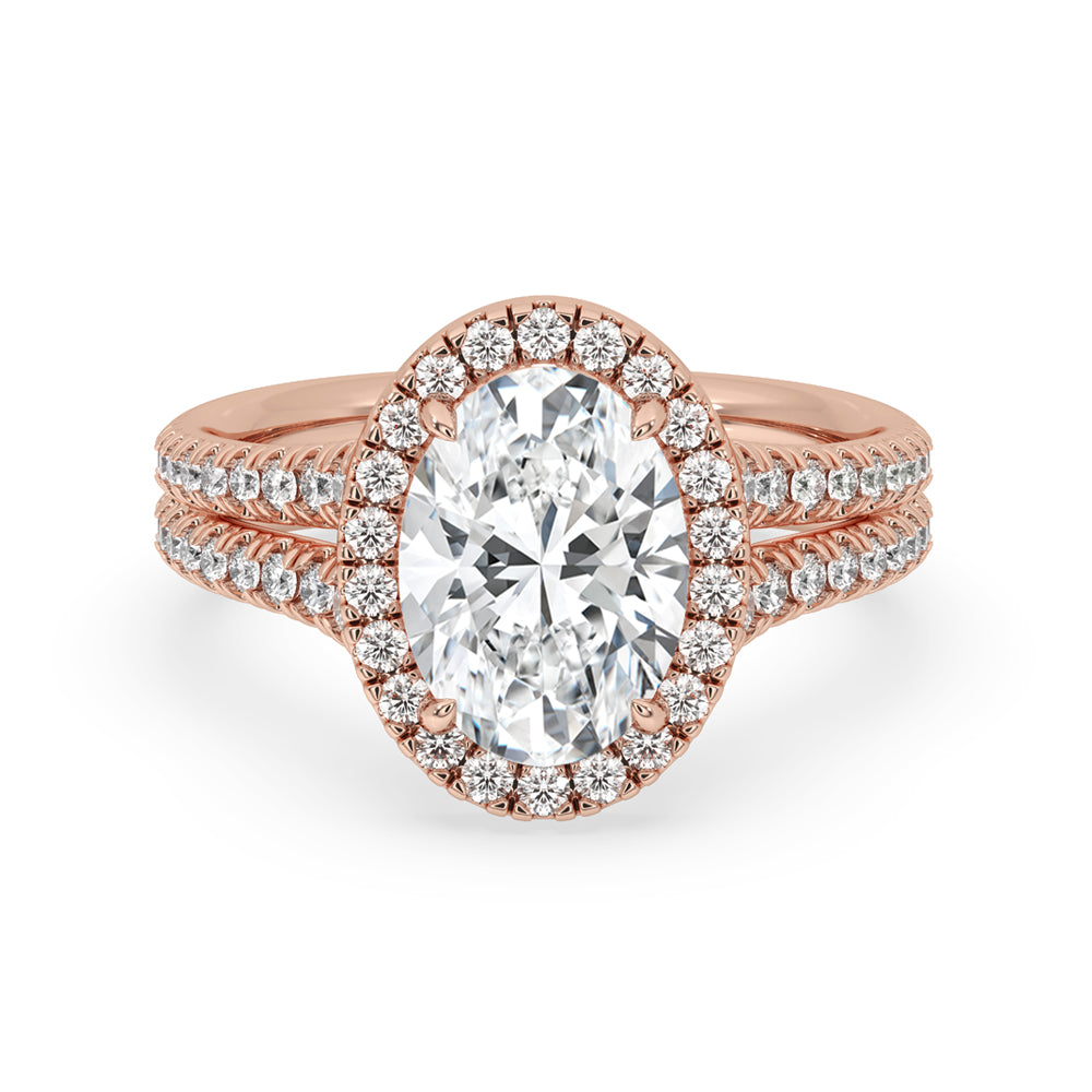 Oval Halo Ring with Split Shank Pave