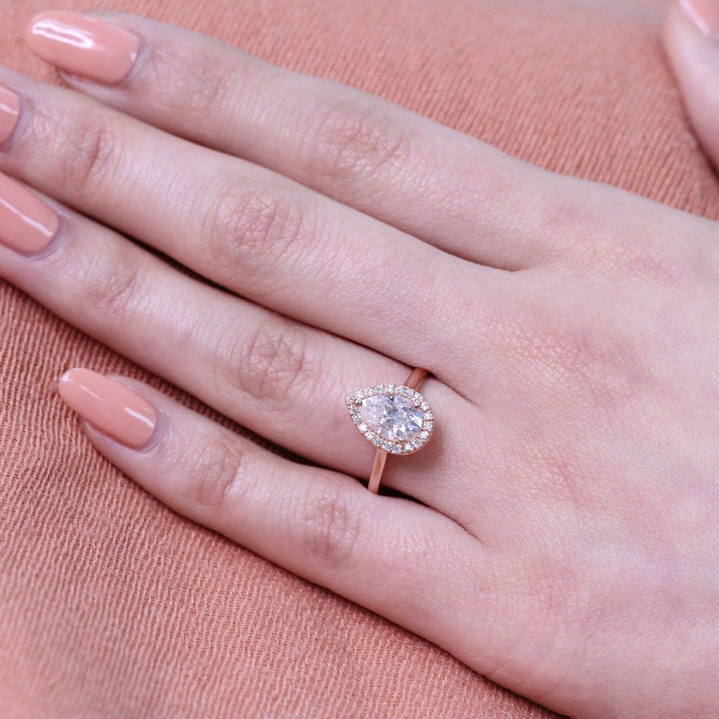 1.50 CT Pear Cut Moissanite Halo Engagement Ring