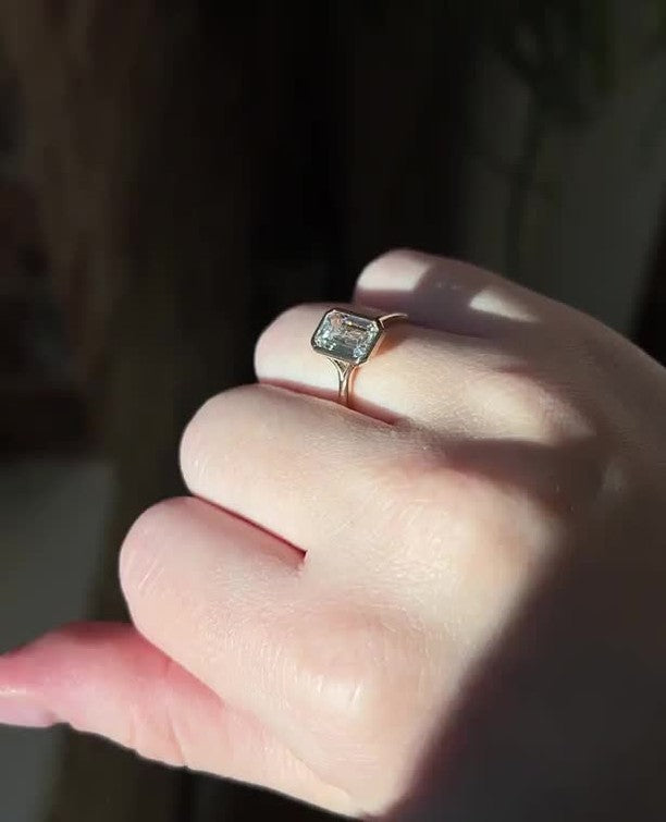 1.0 -3.0 CT Emerald ⁠Cut Lab Grown Diamond Bezel  Engagement Ring