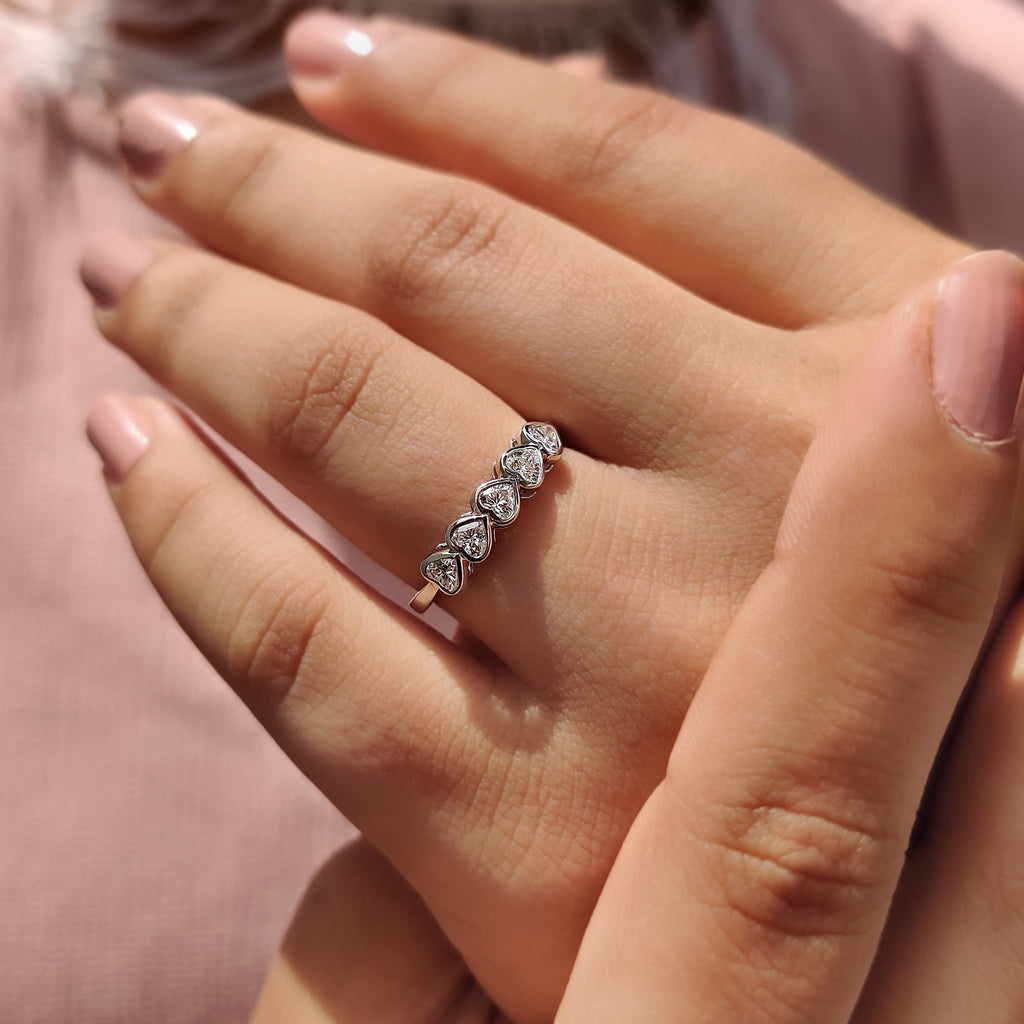 Heart Cut Bezel Set Diamond Wedding Band