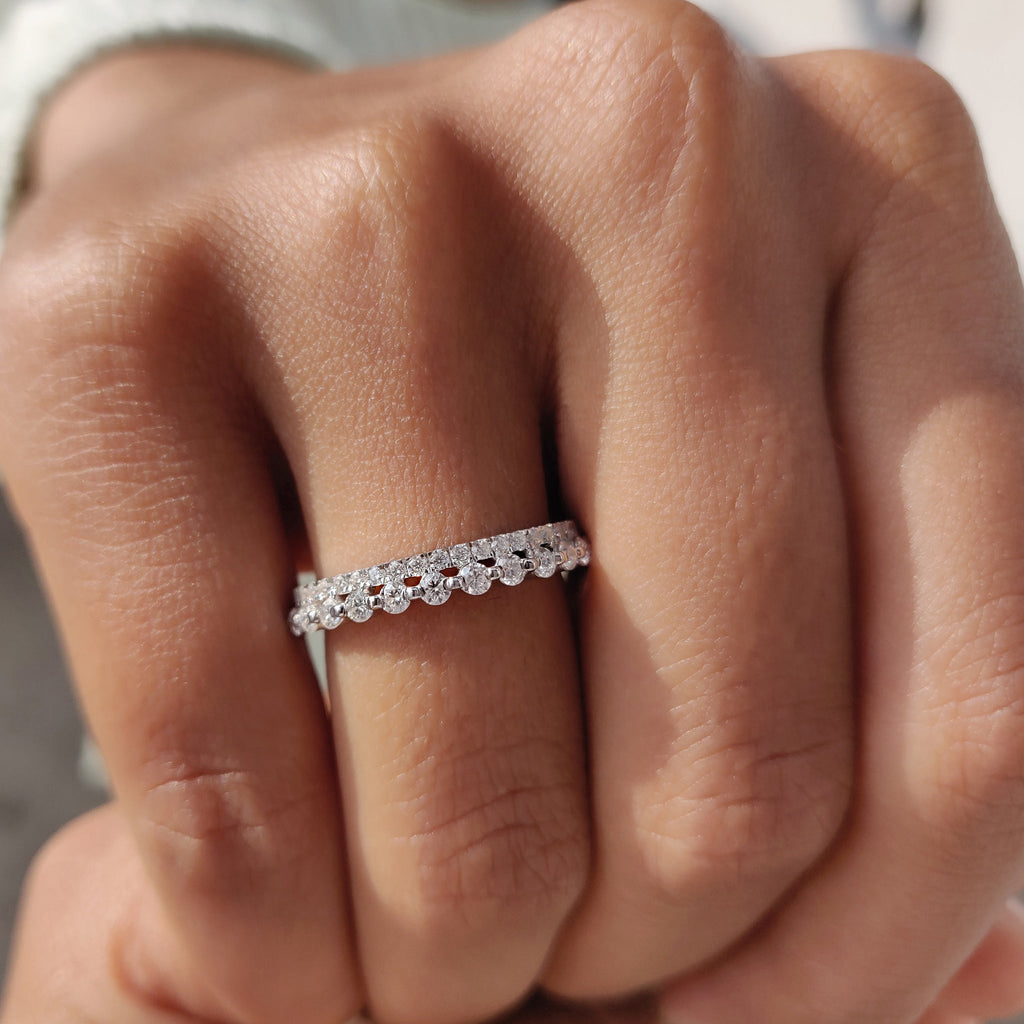 Yellow Gold Band - Round Double Row Pave