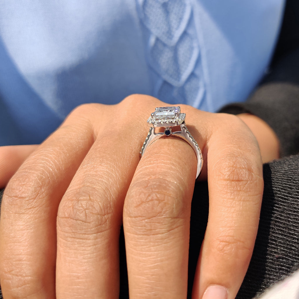 Radiant Halo Engagement Ring With Pave Band