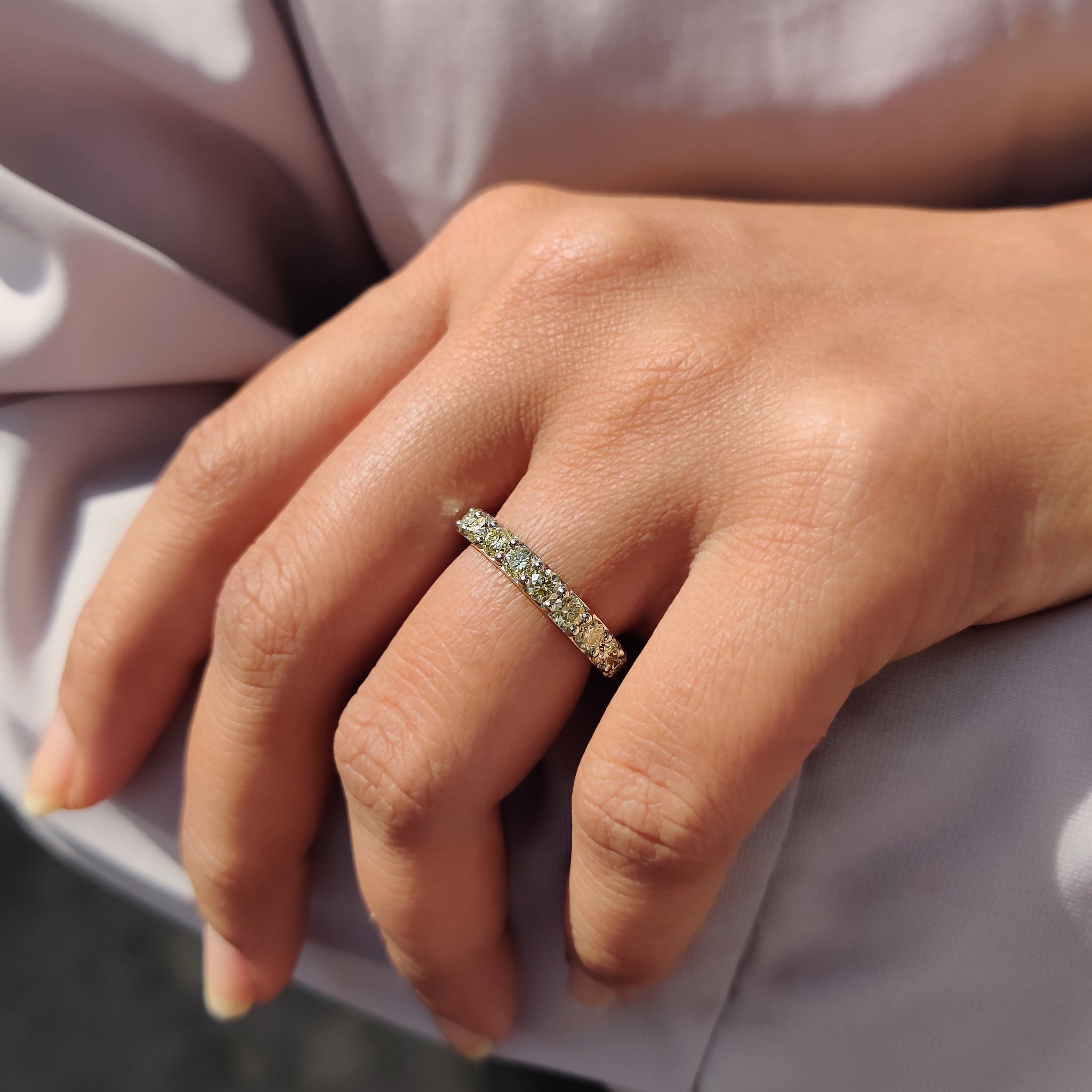 Moissanite Eternity Band In Canary Yellow Round Cut