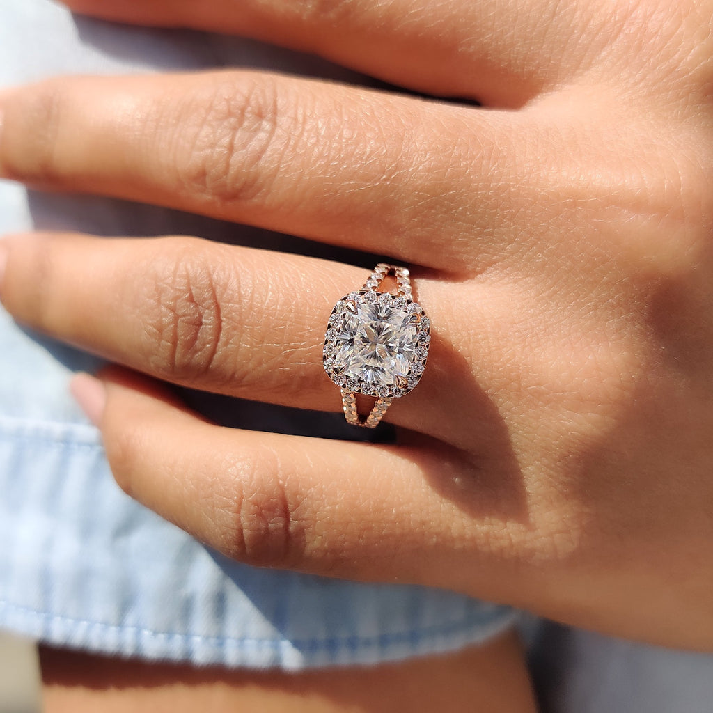 Cushion Cut Diamond Ring In Halo Setting