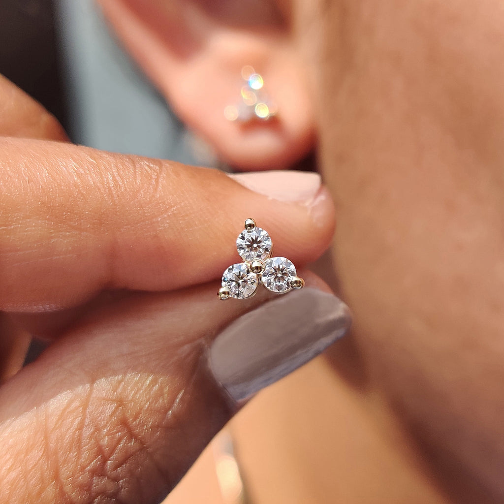 3 Stone Stud Earring In Round  Cut Moissanite