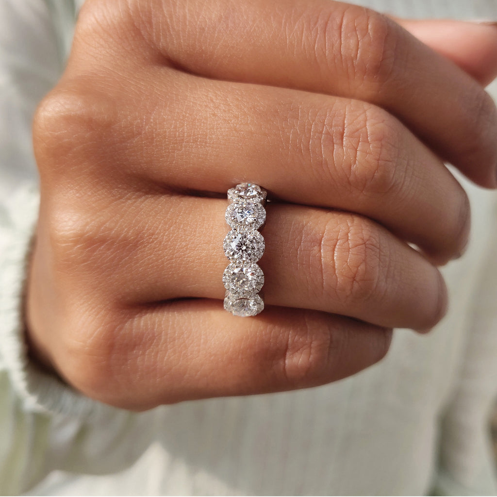 5 Stone Halo Wedding Band