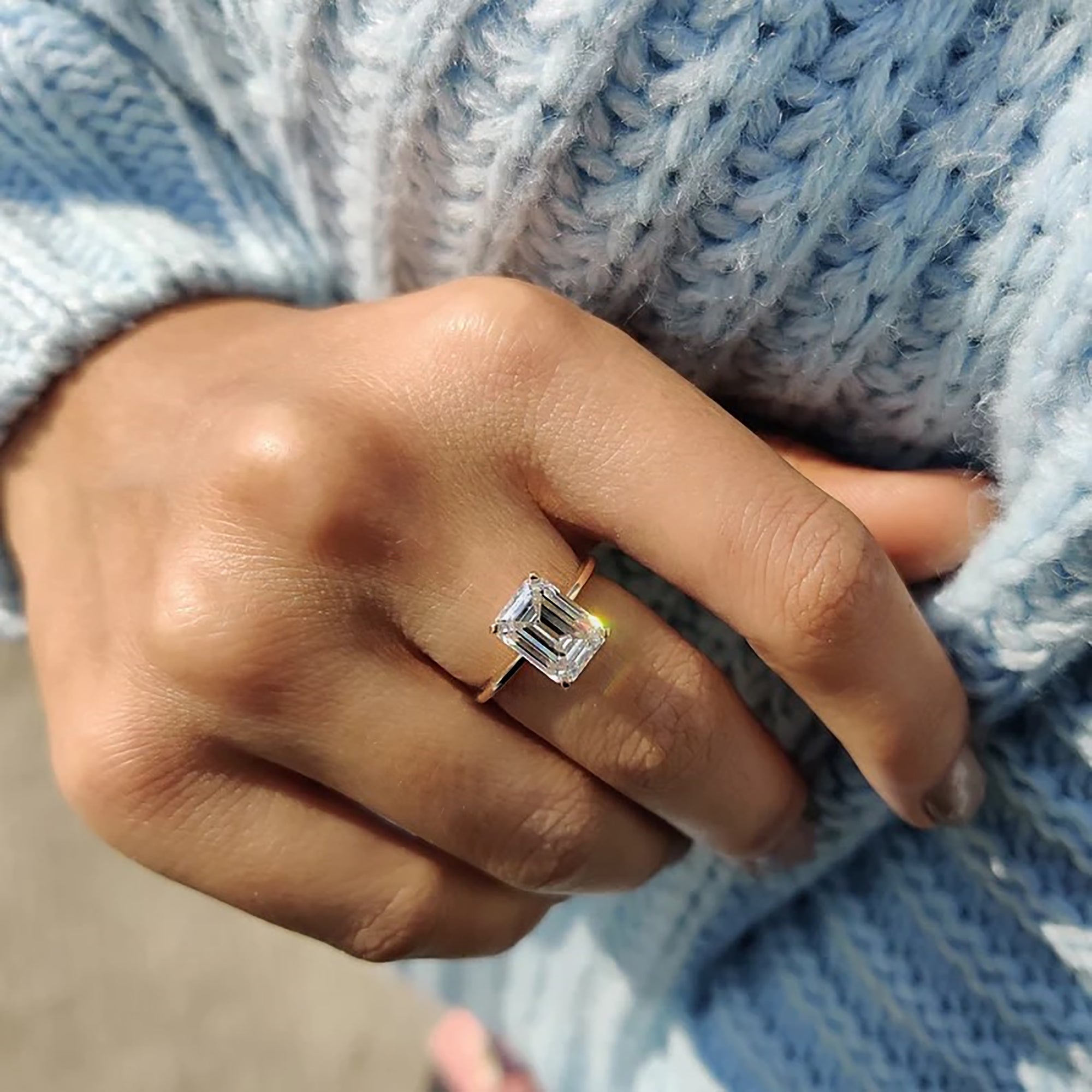 Knife Edge Emerald Cut Solitaire Ring