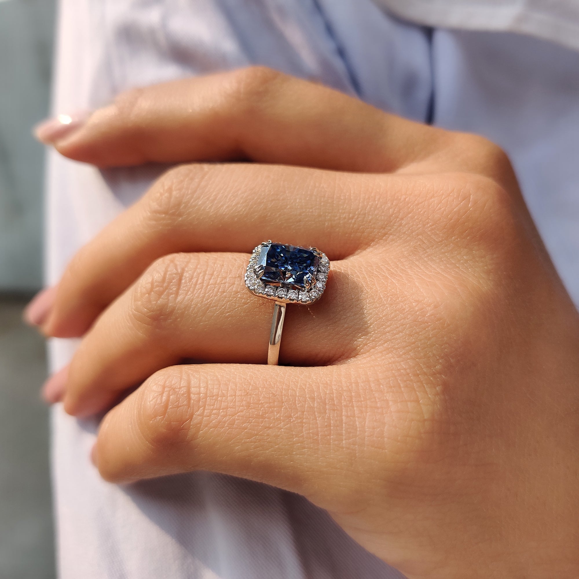 Halo Setting Radiant Cut Engagement Ring