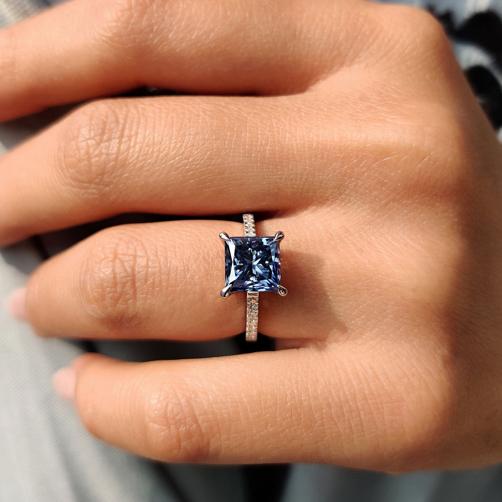 Royal Dark Blue Princess Cut Engagement Ring