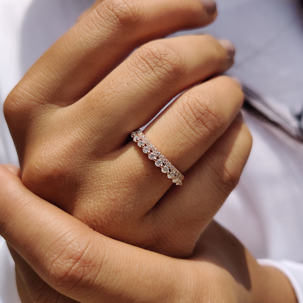 Round Cut Full Eternity Band With Double Row Pave Setting