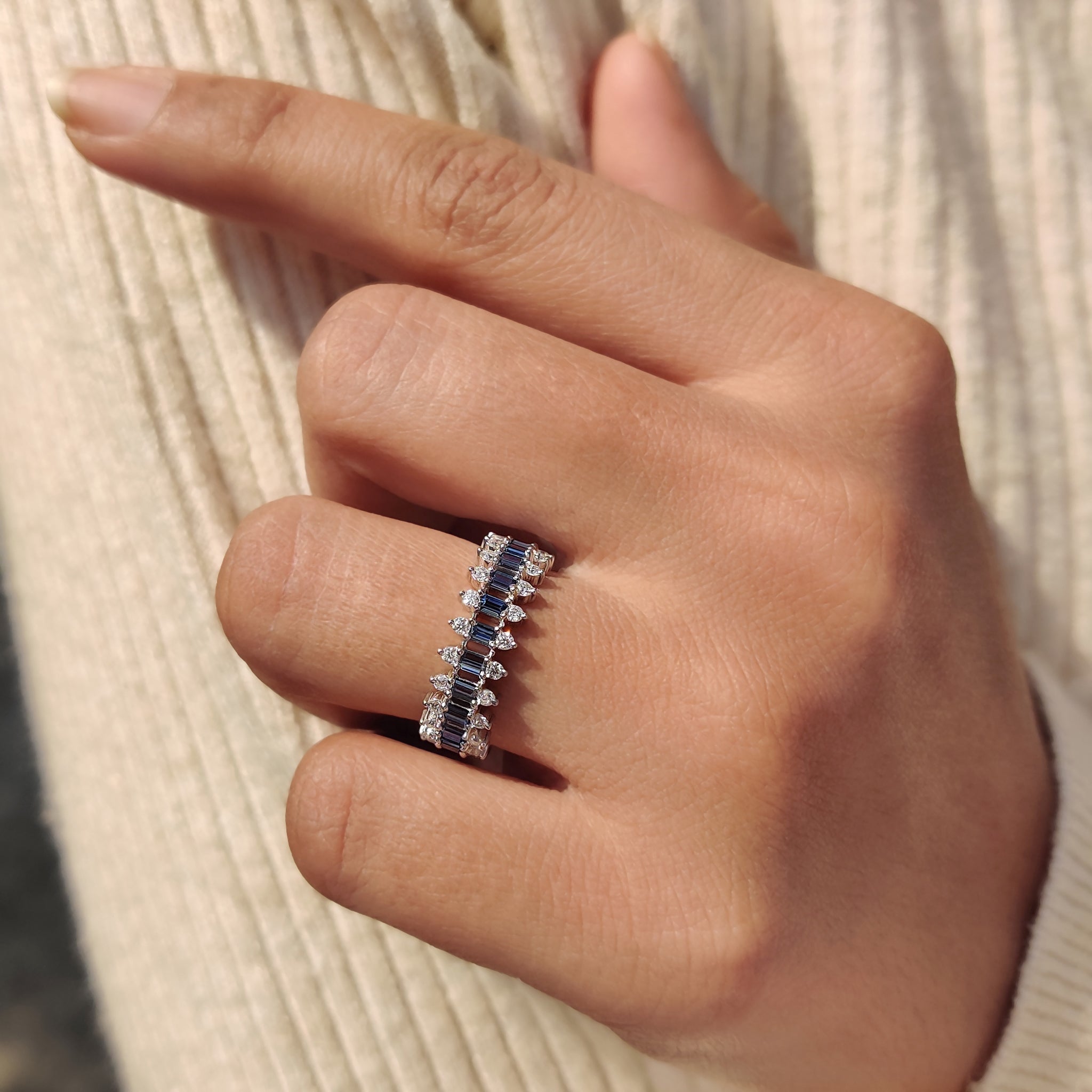 Baguette And Round Cut 3 Row Diamond Band Secondary image