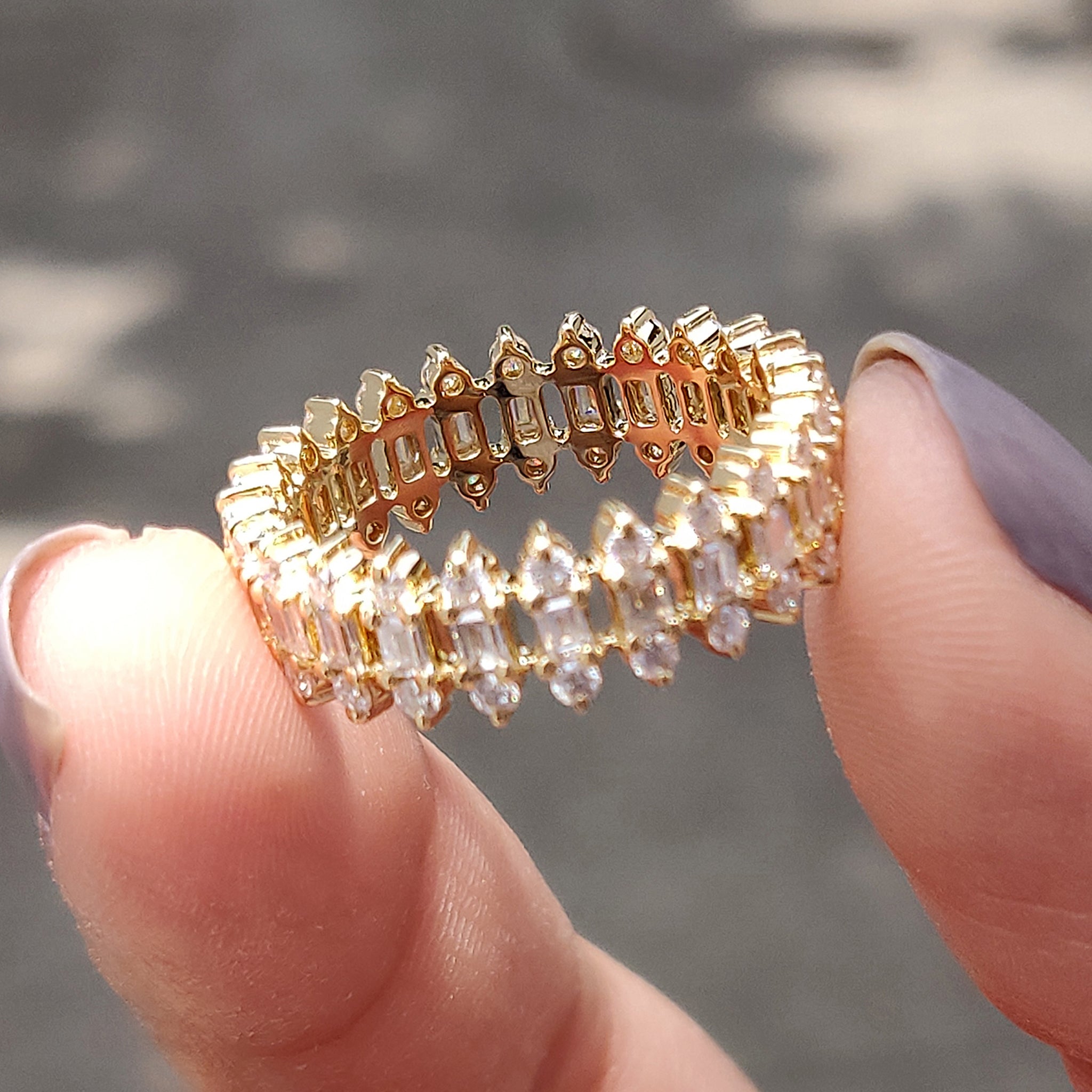 Unique Wedding Band - Three Row Eternity