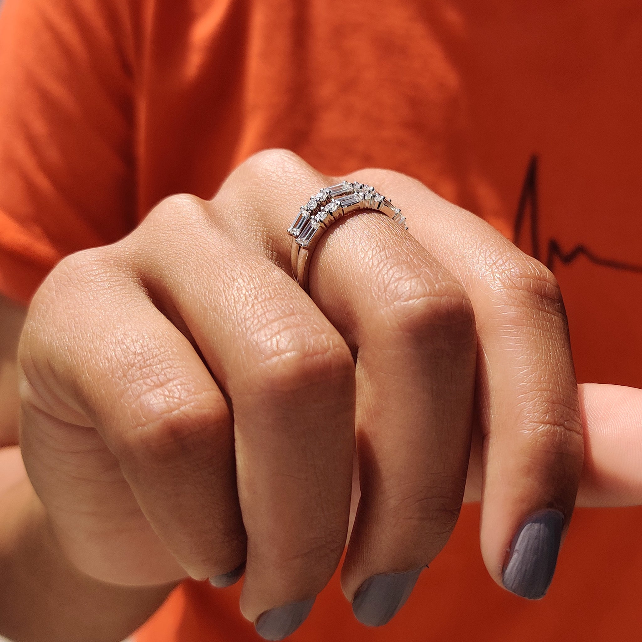 Round And Baguette Wedding Band In Half Eternity