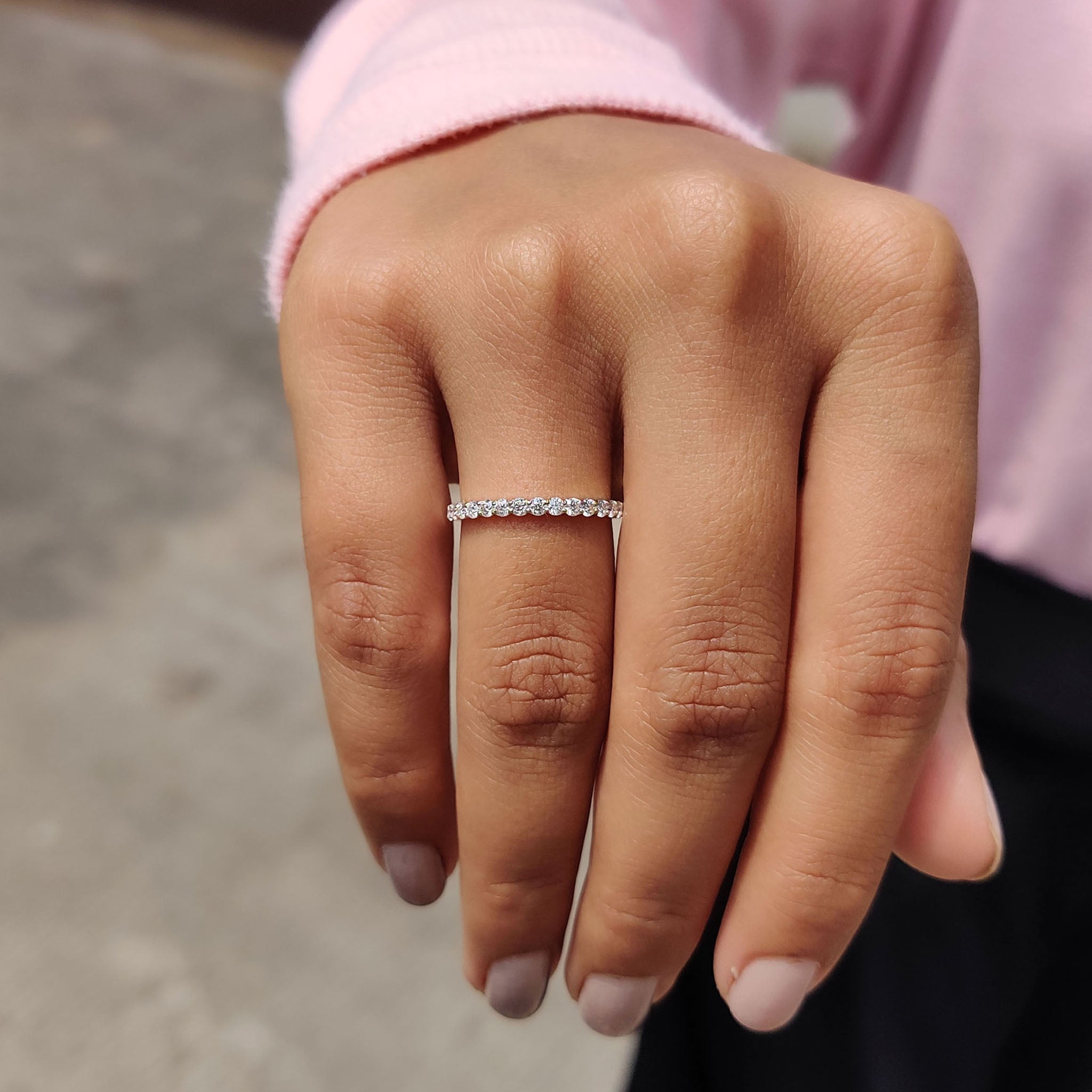 Round Cut Half Eternity Band With French Pave Style