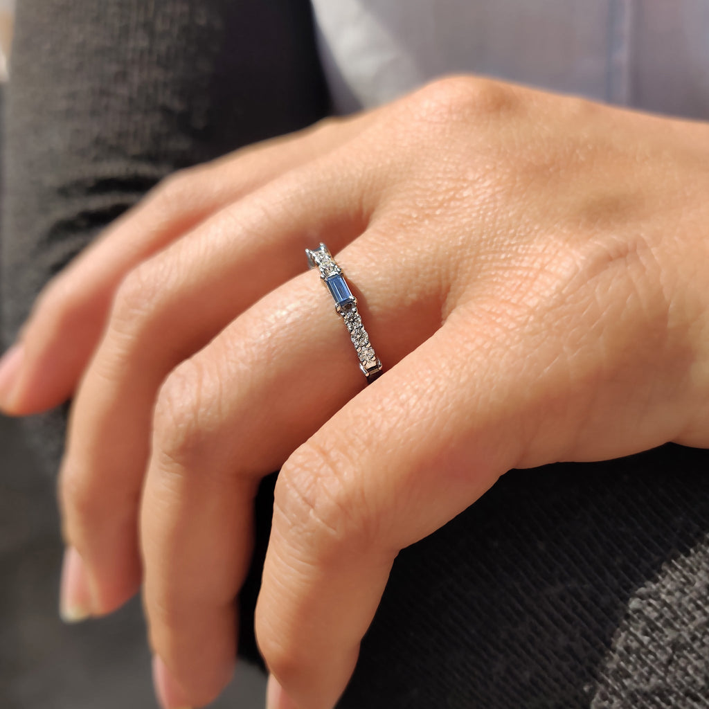 Baguette Cut Eternity Band With Blue Moissanite