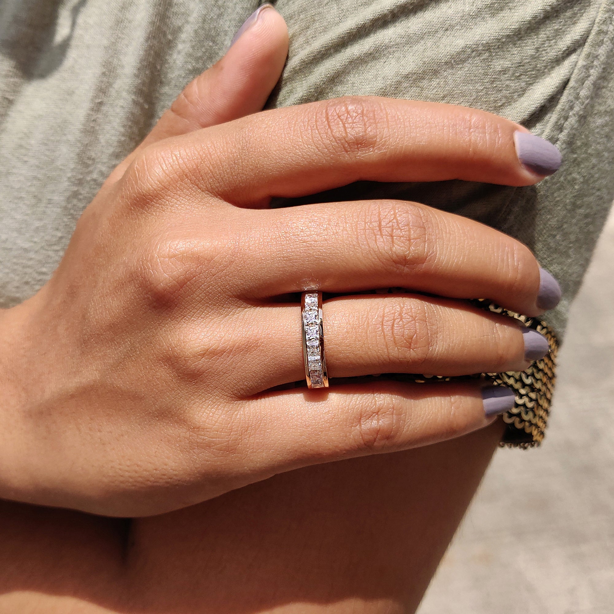 Princess Cut Moissanite Channel Set Wedding Band