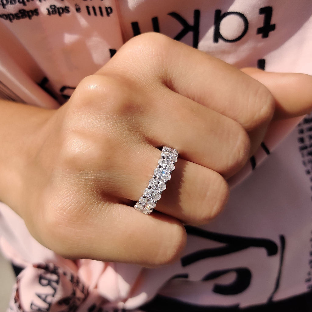 Moissanite Oval Eternity Band In Trellis Setting
